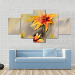 Watercolor Painting Of The Beautiful Flowers - Abstract Nature 5 Panel Canvas Art Wall Decor