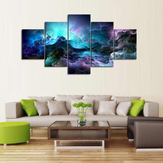 Watercolor Rough Seas - Space 5 Panel Canvas Art Wall Decor Watercolor Rough Seas - Space 5 Panel Canvas Art Wall Decor