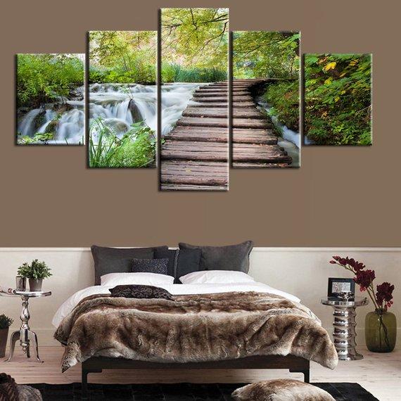 Waterfall 3 - Nature 5 Panel Canvas Art Wall Decor Waterfall 3 - Nature 5 Panel Canvas Art Wall Decor