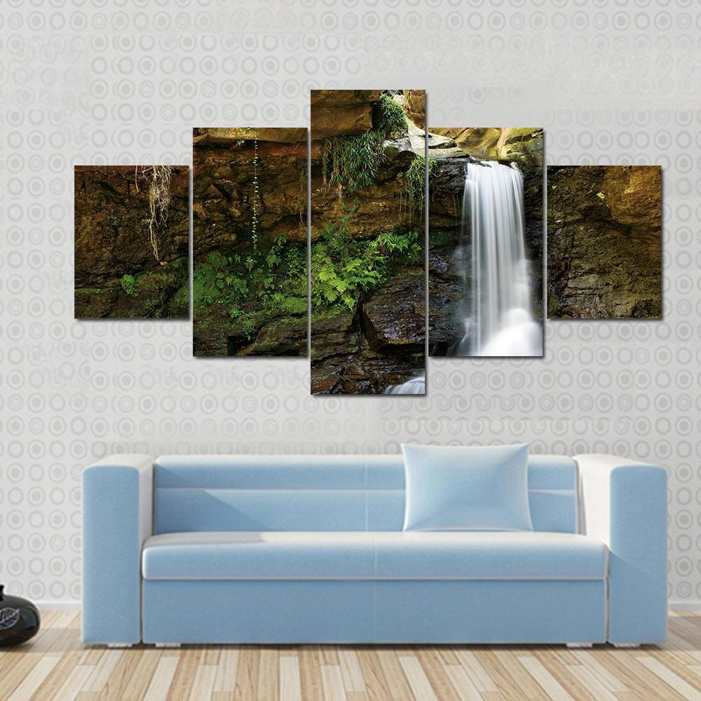 Waterfall At Rocky Place - Nature 5 Panel Canvas Art Wall Decor Waterfall At Rocky Place - Nature 5 Panel Canvas Art Wall Decor