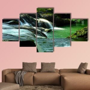 Waterfall In Thailand - Nature 5 Panel Canvas Art Wall Decor