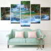 Waterfall In The Rain Forest - Nature 5 Panel Canvas Art Wall Decor