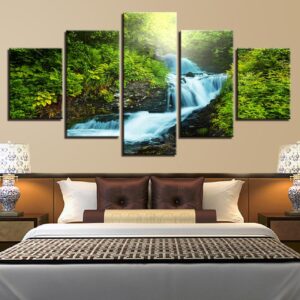 Waterfall Natural - Nature 5 Panel Canvas Art Wall Decor