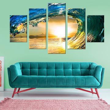 Wave Crash 1 - Nature 5 Panel Canvas Art Wall Decor Wave Crash 1 - Nature 5 Panel Canvas Art Wall Decor