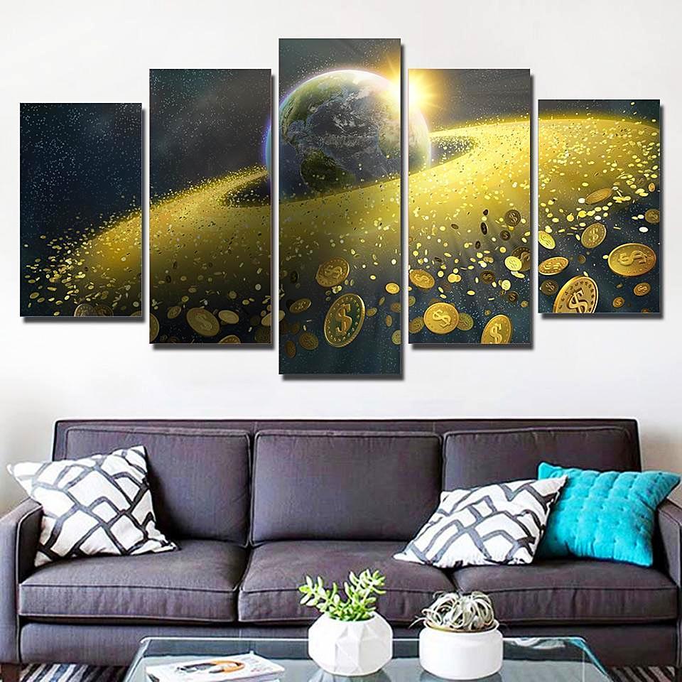 Wealth Ring Of Earth - Space Universe 5 Panel Canvas Art Wall Decor Wealth Ring Of Earth - Space Universe 5 Panel Canvas Art Wall Decor