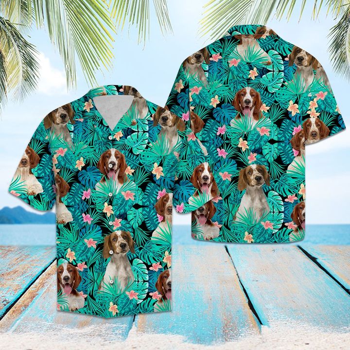 Welsh Springer Spaniel Tropical Hawaiian Shirt Summer Button Up Welsh Springer Spaniel Tropical Hawaiian Shirt Summer Button Up