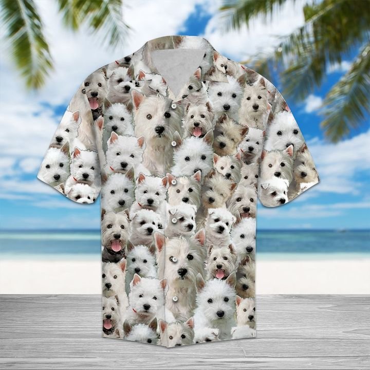 West Highland White Terrier Hawaiian Shirt Summer Button Up West Highland White Terrier Hawaiian Shirt Summer Button Up