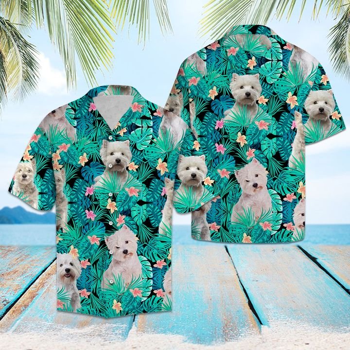 West Highland White Terrier Tropical Hawaiian Shirt Summer Button Up West Highland White Terrier Tropical Hawaiian Shirt Summer Button Up