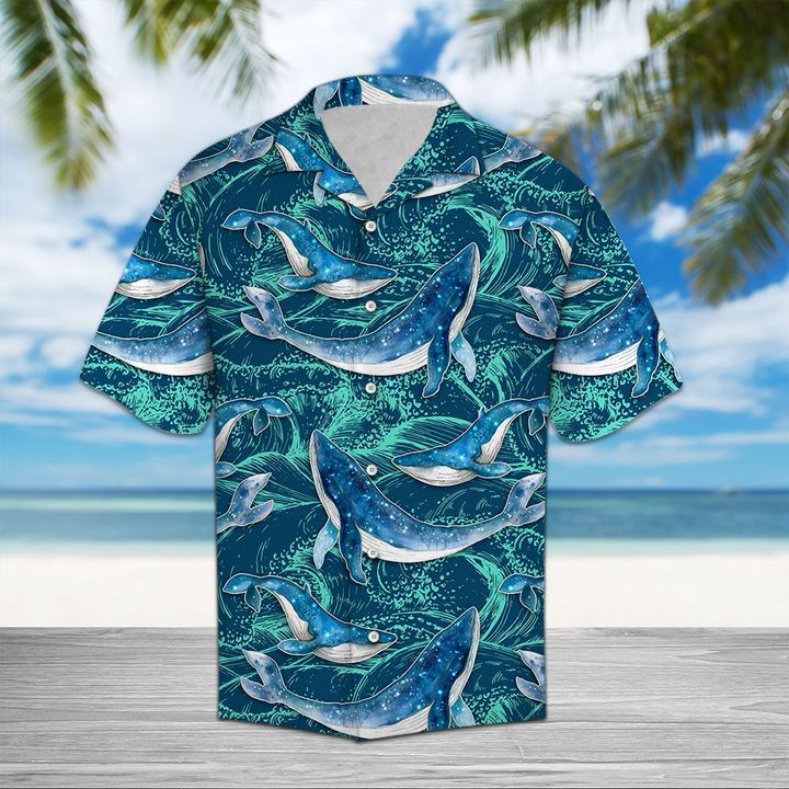 Whale Waves Hawaiian Shirt Summer Button Up Whale Waves Hawaiian Shirt Summer Button Up