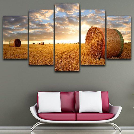 Wheat Field Wheat Field Sunset - Nature 5 Panel Canvas Art Wall Decor Wheat Field Wheat Field Sunset - Nature 5 Panel Canvas Art Wall Decor
