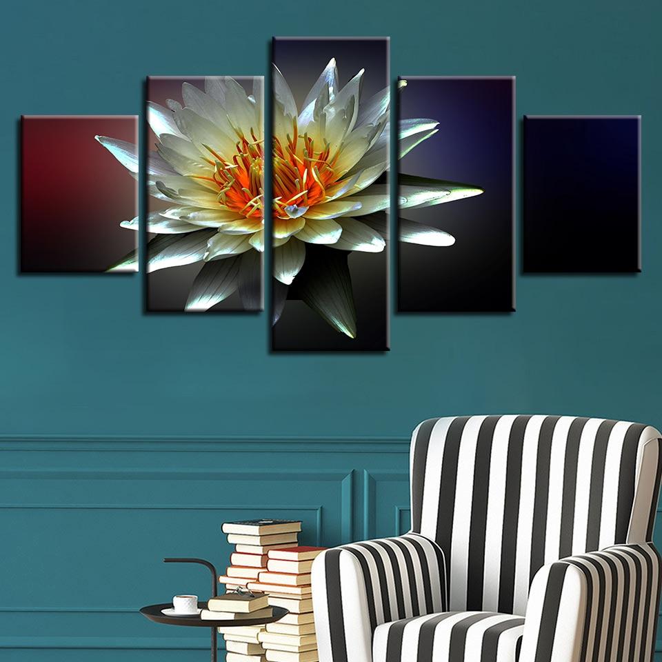 White And Red Flowers - Nature 5 Panel Canvas Art Wall Decor White And Red Flowers - Nature 5 Panel Canvas Art Wall Decor