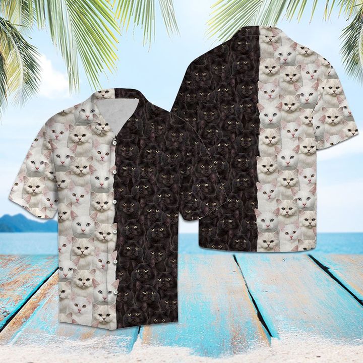 White Black Cat Hawaiian Shirt Summer Button Up White Black Cat Hawaiian Shirt Summer Button Up