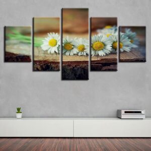 White Chrysanthemum - Nature 5 Panel Canvas Art Wall Decor