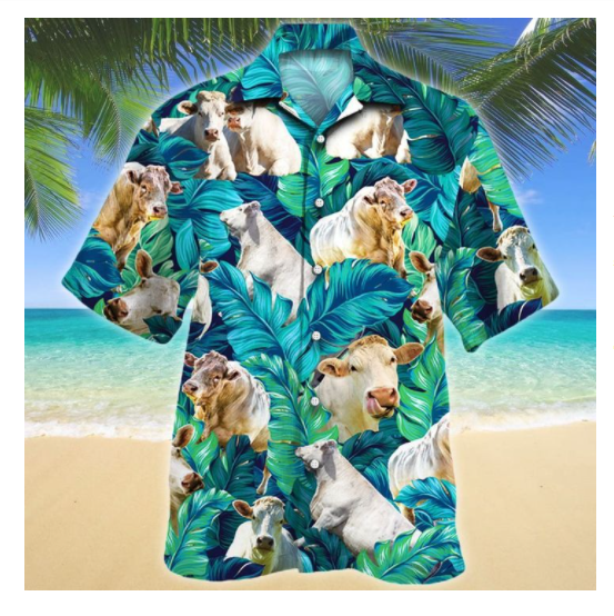 White Cow Tropical Leaf Pattern Hawaiian Shirt White Cow Tropical Leaf Pattern Hawaiian Shirt
