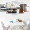 White Flowers And Stone - Nature 5 Panel Canvas Art Wall Decor