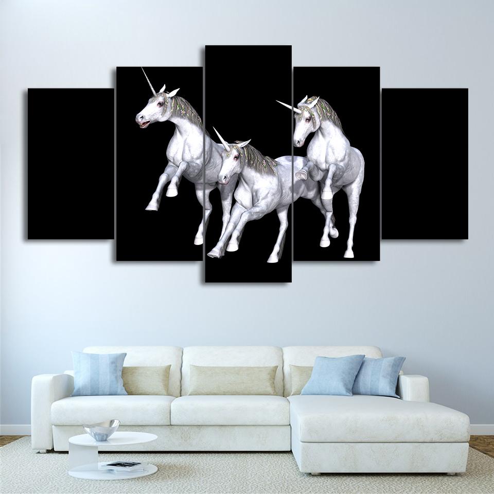 White Horses 3 - Abstract Animal 5 Panel Canvas Art Wall Decor White Horses 3 - Abstract Animal 5 Panel Canvas Art Wall Decor