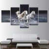 White Horses Running In Water - Animal 5 Panel Canvas Art Wall Decor