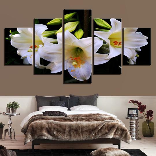 White Lillies - Nature 5 Panel Canvas Art Wall Decor White Lillies - Nature 5 Panel Canvas Art Wall Decor