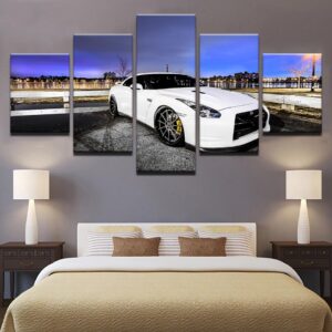 White Luxury Sports Car - Automative 5 Panel Canvas Art Wall Decor