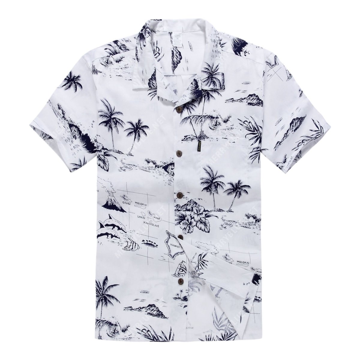 White Map Palm Wave All Over Printed Hawaiian Shirt White Map Palm Wave All Over Printed Hawaiian Shirt