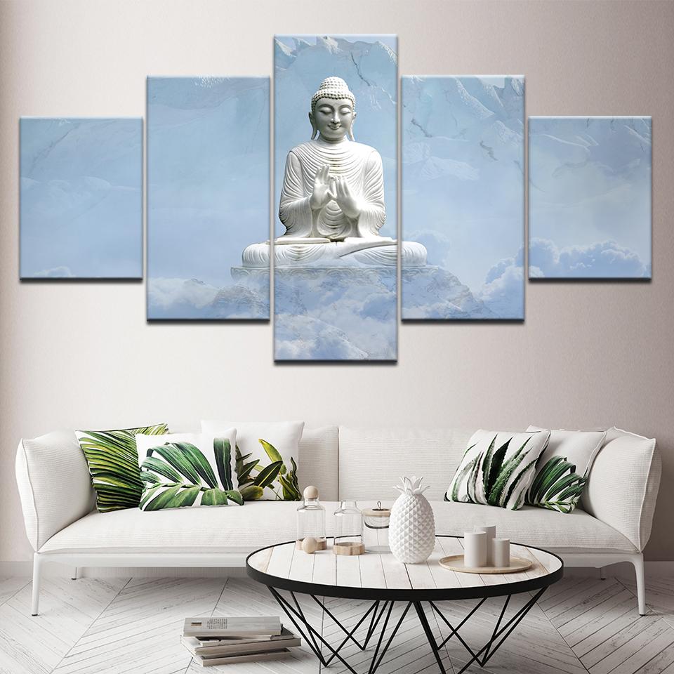 White Marble Buddha - Religion 5 Panel Canvas Art Wall Decor White Marble Buddha - Religion 5 Panel Canvas Art Wall Decor