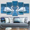White Swans 02 - Animal 5 Panel Canvas Art Wall Decor