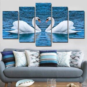 White Swans 02 - Animal 5 Panel Canvas Art Wall Decor