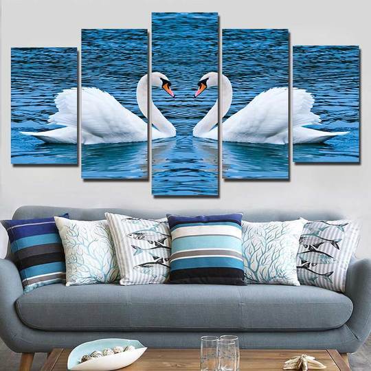 White Swans 02 - Animal 5 Panel Canvas Art Wall Decor White Swans 02 - Animal 5 Panel Canvas Art Wall Decor