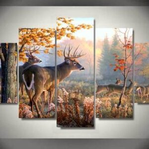 White Tailed Deer - Movie 5 Panel Canvas Art Wall Decor