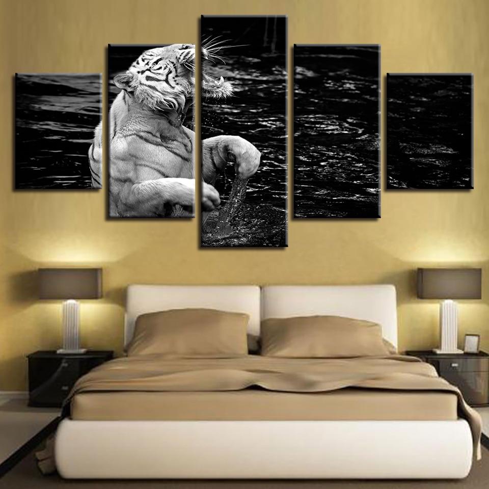 White Tiger 05 - Animal 5 Panel Canvas Art Wall Decor White Tiger 05 - Animal 5 Panel Canvas Art Wall Decor