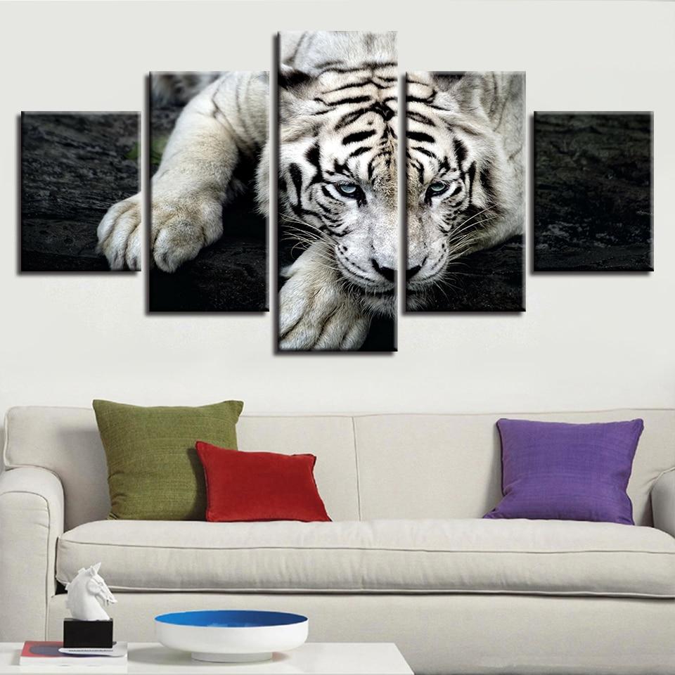 White Tiger 06 - Animal 5 Panel Canvas Art Wall Decor White Tiger 06 - Animal 5 Panel Canvas Art Wall Decor