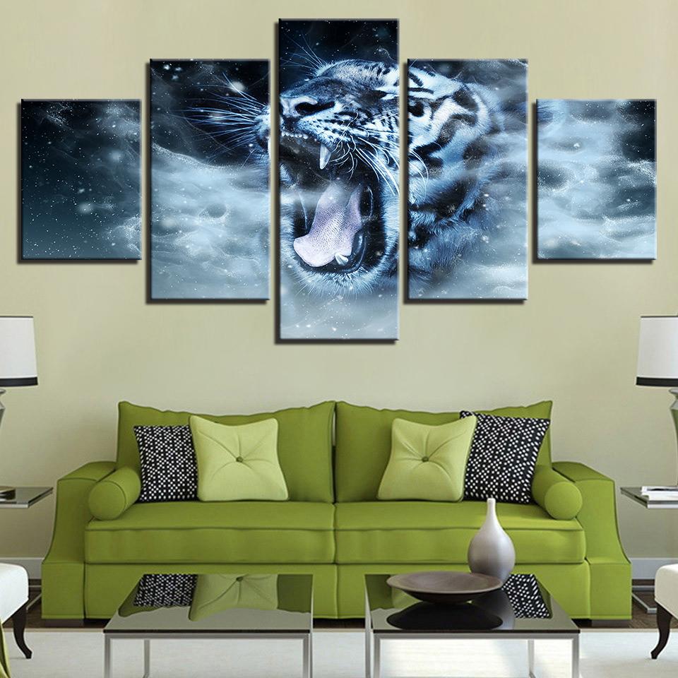 White Tiger Open Its Big Mouth - Animal 5 Panel Canvas Art Wall Decor White Tiger Open Its Big Mouth - Animal 5 Panel Canvas Art Wall Decor
