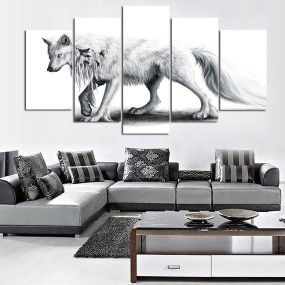 White Wol 2 - Animal 5 Panel Canvas Art Wall Decor White Wol 2 - Animal 5 Panel Canvas Art Wall Decor