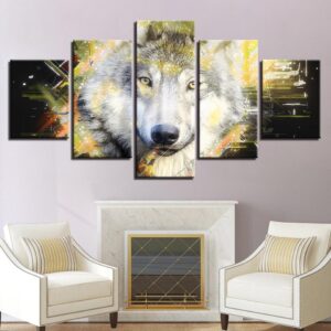 White Wolf 06 - Animal 5 Panel Canvas Art Wall Decor