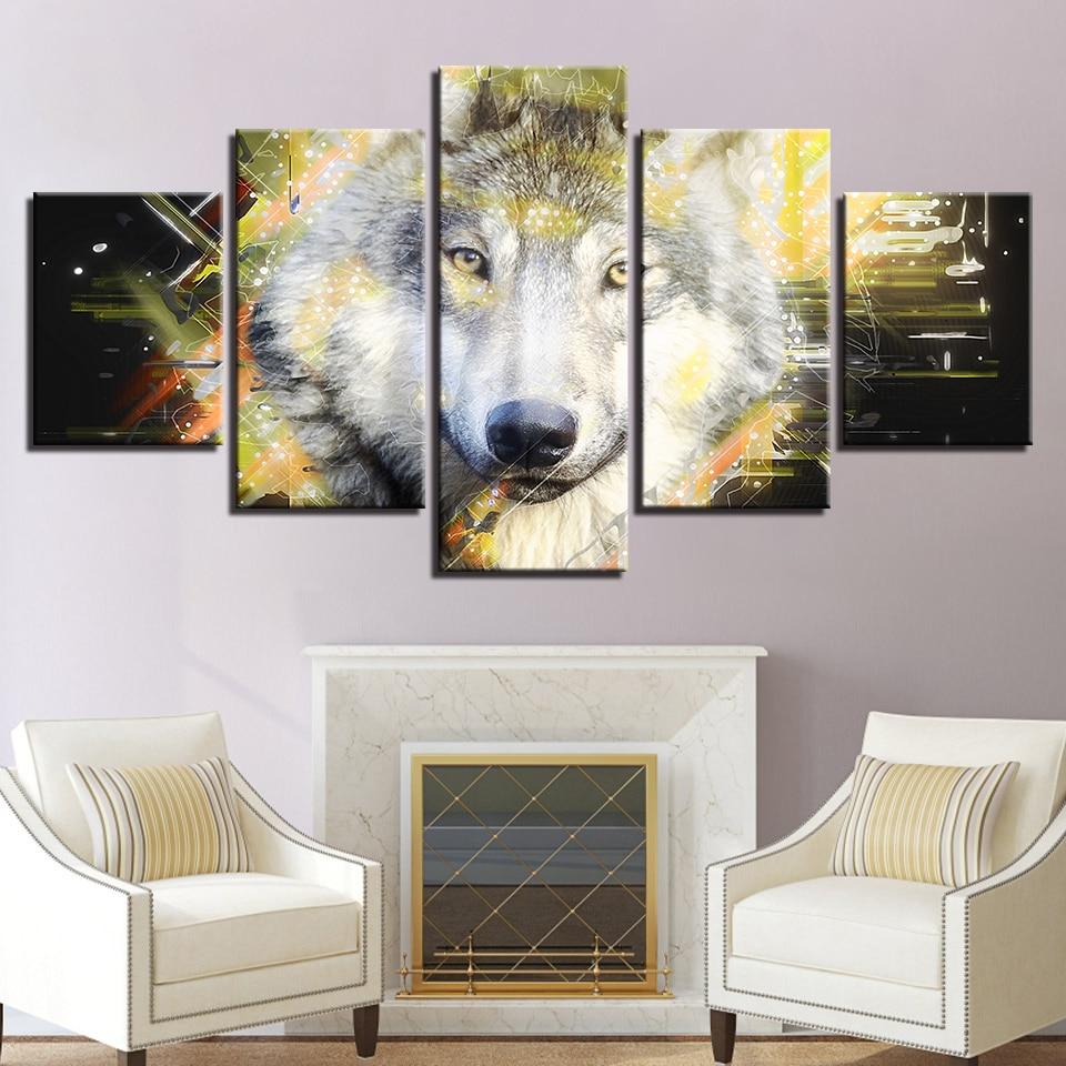White Wolf 06 - Animal 5 Panel Canvas Art Wall Decor White Wolf 06 - Animal 5 Panel Canvas Art Wall Decor