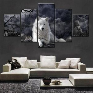 White Wolf 2 - Animal 5 Panel Canvas Art Wall Decor