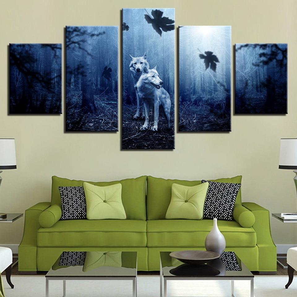 White Wolf Couple - Animal 5 Panel Canvas Art Wall Decor White Wolf Couple - Animal 5 Panel Canvas Art Wall Decor