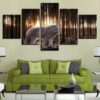 White Wolf In The Forest Sunshine - Animal 5 Panel Canvas Art Wall Decor