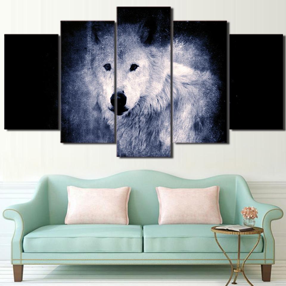 White Wolf in Dark - Animal 5 Panel Canvas Art Wall Decor White Wolf in Dark - Animal 5 Panel Canvas Art Wall Decor