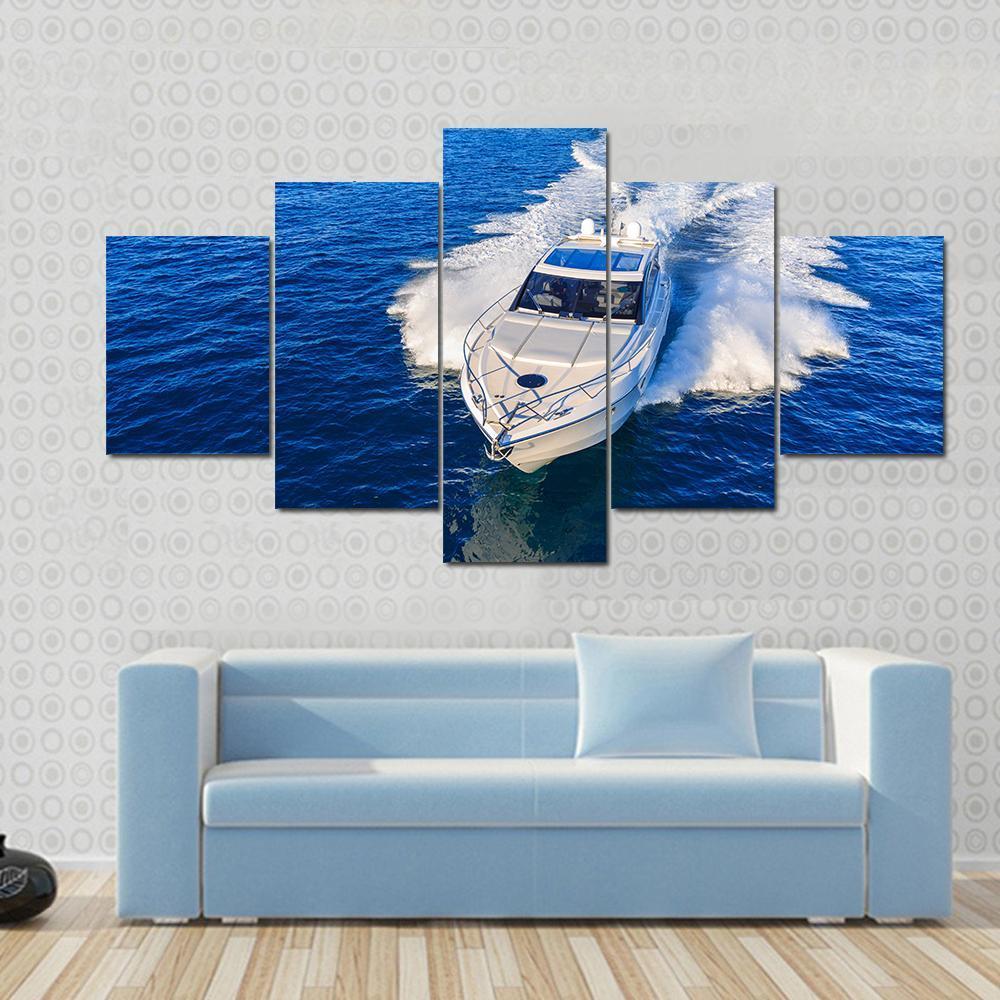 White Yacht In Ocean - Nature 5 Panel Canvas Art Wall Decor White Yacht In Ocean - Nature 5 Panel Canvas Art Wall Decor