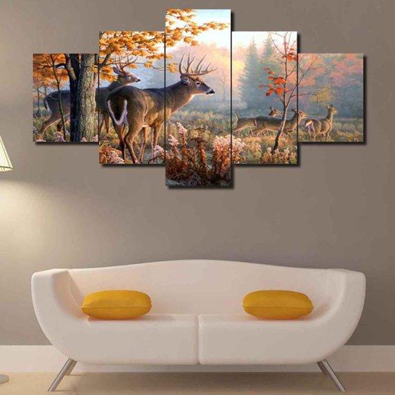 Whitetail Deer 02 - Animal 5 Panel Canvas Art Wall Decor Whitetail Deer 02 - Animal 5 Panel Canvas Art Wall Decor