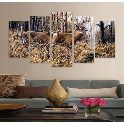 Whitetail Deer Buck And Doe - Animal 5 Panel Canvas Art Wall Decor Whitetail Deer Buck And Doe - Animal 5 Panel Canvas Art Wall Decor