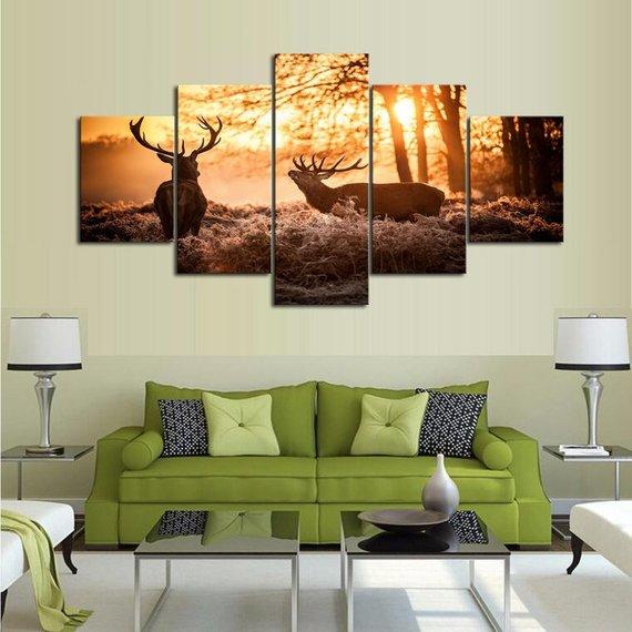 Whos King Bull - Animal 5 Panel Canvas Art Wall Decor Whos King Bull - Animal 5 Panel Canvas Art Wall Decor