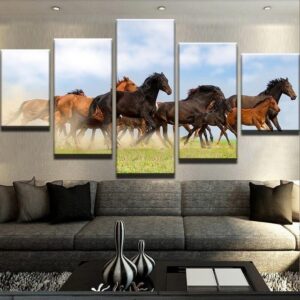 Wild Horses On The Prairie - Animal 5 Panel Canvas Art Wall Decor