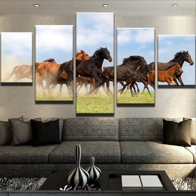 Wild Horses On The Prairie - Animal 5 Panel Canvas Art Wall Decor Wild Horses On The Prairie - Animal 5 Panel Canvas Art Wall Decor