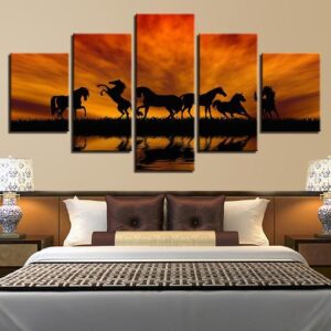 Wild Horses Playing - Aniaml 5 Panel Canvas Art Wall Decor