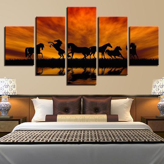 Wild Horses Playing - Aniaml 5 Panel Canvas Art Wall Decor Wild Horses Playing - Aniaml 5 Panel Canvas Art Wall Decor