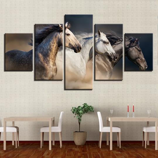 Wild Horses Running - Animal 5 Panel Canvas Art Wall Decor Wild Horses Running - Animal 5 Panel Canvas Art Wall Decor