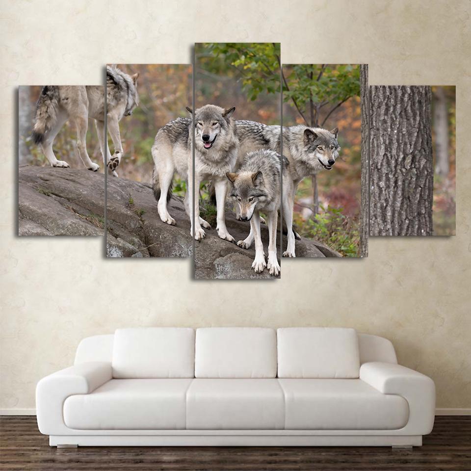 Wild Wolf 3 - Animal 5 Panel Canvas Art Wall Decor Wild Wolf 3 - Animal 5 Panel Canvas Art Wall Decor