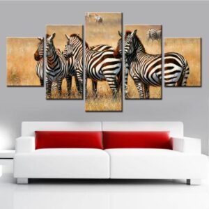Wild Zebra - Animal 5 Panel Canvas Art Wall Decor